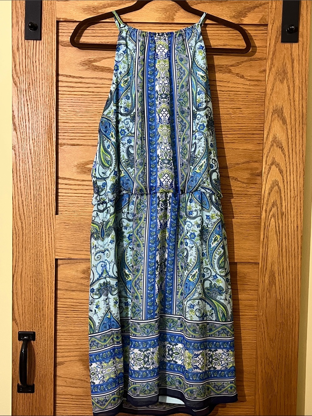 London Times Blue & Green Paisley Halter Midi Dress